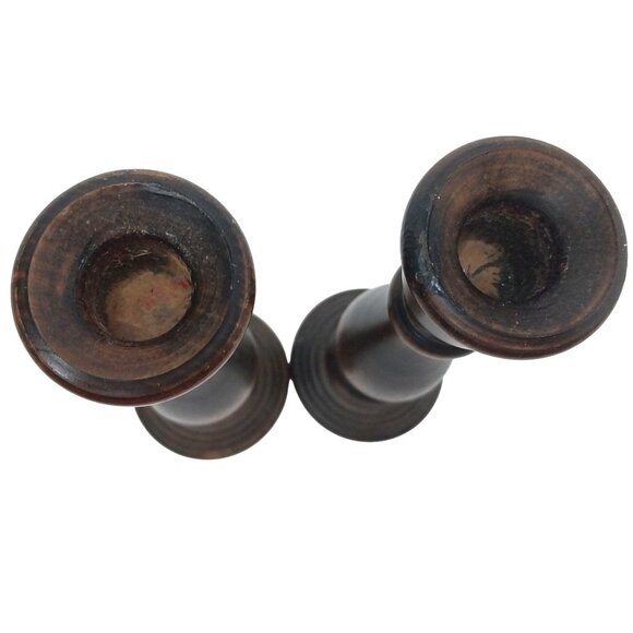 Handcrafted Wooden Rustic Candlesticks 7-Inch Tall Green Felt Base Set of 2 - Picture 3 of 6